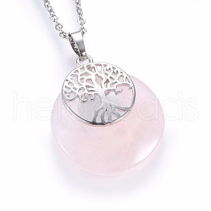 Natural Rose Quartz Flat Round Pendants G-I357-A09-1