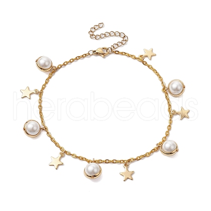 Iron with Shell Pearl Beads Anklet AJEW-AN00610-1