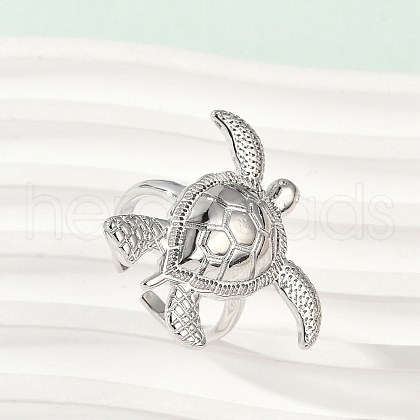 Sea Turtle Brass Cuff Rings for Women RJEW-A059-06P-1