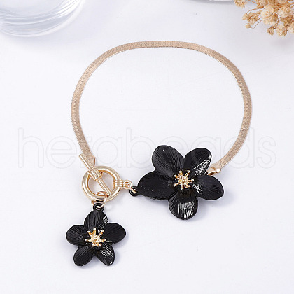 Alloy Enamel Flower Charm Brass Snake Chain Anklets for Women WG4EB39-03-1