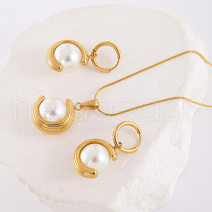 Stainless Steel Pendant Necklaces & Hoop Earrings Sets JP6443-3-1