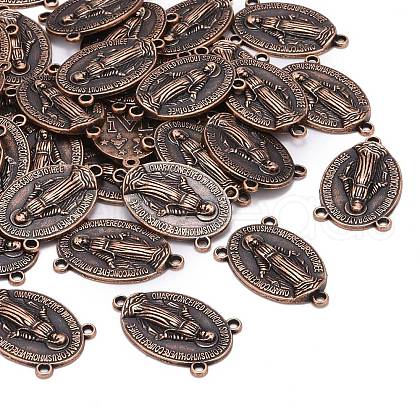 Holy Oval Carved Virgin Mary Tibetan Style Alloy Chandelier Component Links TIBEP-LF0961YKG-R-FF-1