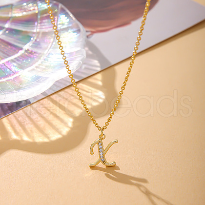 Fashionable Brass Micro Pave Clear Cubic Zirconia Initial Pendant Necklaces for Women FS-WG2FE2D-24-1