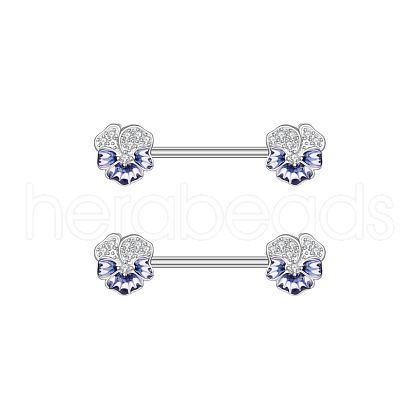 304 Stainless Steel Clear Cubic Zirconia Flower Nipple Barbells WG20A72-06-1