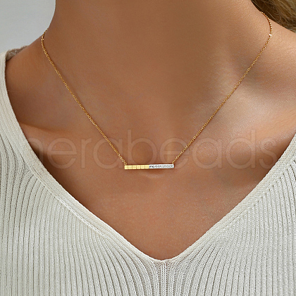 Geometric Stainless Steel Rhinestone Rectangle Pendant Necklaces HW3268-1