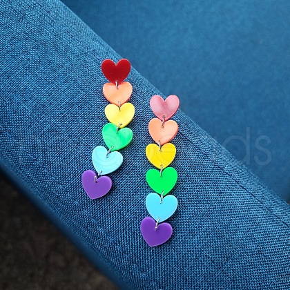 Rainbow Color Pride Flag Acrylic Heart Dangle Stud Earrings RABO-PW0001-012P-1