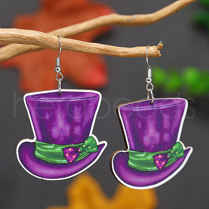 Wood Feather Dangle Earrings for Carnival Party KF5702-3-1