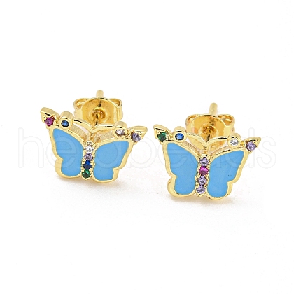 Butterfly Real 18K Gold Plated Brass Stud Earrings EJEW-L269-099G-02-1