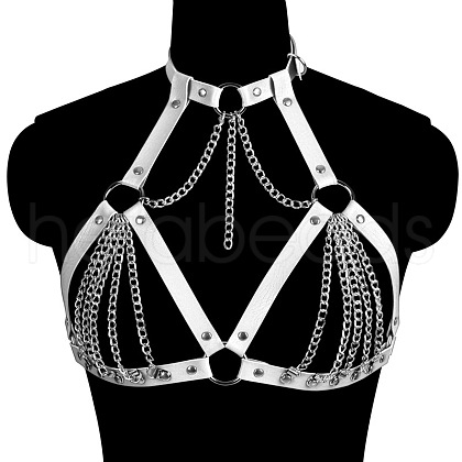 Imitation Leather & Alloy Curb Chain Harness Chest Body Chains FS-WG84763-01-1