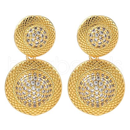 Rack Plating Brass Pave Clear Cubic Zirconia Stud Earrings EJEW-S245-02G-1