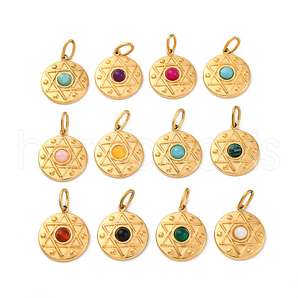 304 Stainless Steel Pave Mixed Gemstone Pendants STAS-M110-03G-1