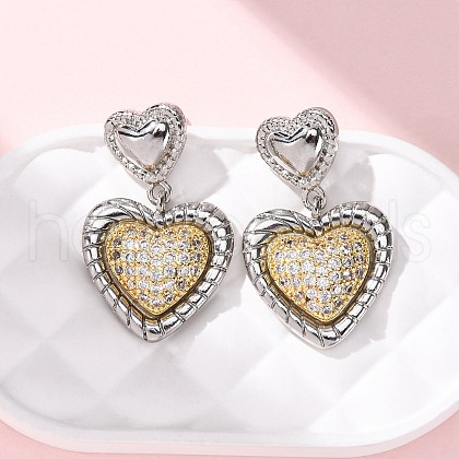 Brass Micro Pave Clear Cubic Zirconia Dangle Earrings EJEW-D322-01P-1