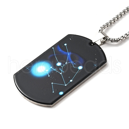201 Stainless Steel Rectangle with Constellations Pendant Necklace for Women NJEW-G015-01K-1