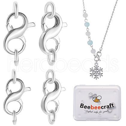 Beebeecraft 2Pcs 2 Styles Rhodium Plated 925 Sterling Silver Double Opening Lobster Claw Clasps DIY-BBC0001-91-1