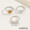 3Pcs 3 Styles Sun Flower Leaf Brass Pave Orange Cubic Zirconia Open Cuff Toe Ring Sets DX3714-5