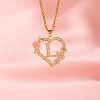 Brass Crystal Rhinestone Hollow Rose Heart with Letter Pendant Necklaces for Women WGC1928-12-1