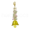 Natural Quartz Crystal & Prehnite Chips & Alloy Bowknot Kcychain HJEW-JM01313-01-1