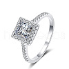 Square Rhodium Plated 925 Sterling Silver Pave 5.5mm Cubic Zirconia Finger Rings for Women WG02E28-18-5