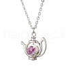 Handmade Flower Printed Porcelain Ceramic Bead Kettle Pendant Necklaces NJEW-JN05257-4