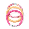 3Pcs 3 Colors Polymer Clay Disc Beaded Stretch Bracelet Sets BJEW-JB10441-01-1