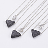 Natural Lava Rock Brass Two-Tiered Necklaces NJEW-JN02088-1