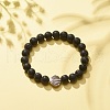 Natural Lava Rock Stretch Bracelet with Alloy Shell BJEW-JB08190-02-2