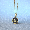 Alloy Black Enamel Flat Round with Letter Pendant Necklaces for Women WG4B845-17-1