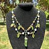 Leaf Pointed Alloy & Glass Pendant Necklaces FS-WGD0F8B-01-1