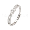 925 Sterling Silver Micro Pave Clear Cubic Zirconia Adjustable Finger Rings for Women RJEW-G351-01P-4