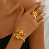 Luxurious Middle Eastern Style Brass Leaf Design Cuff Ring & Bangle Set for Women QG0212-2