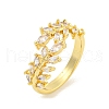 Rack Plating Leaf Brass Micro Pave Clear Cubic Zirconia Cuff Finger Rings for Women RJEW-C103-11G-1
