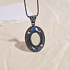 Alloy Pave Natural Shell Oval Pendant Waxed Cord Necklaces for Women FS-WG4C67D-06-1