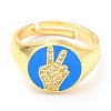 Adjustable Real 18K Gold Plated Brass Enamel Finger Ringss RJEW-L071-29G-2