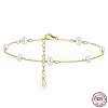 925 Sterling Silver Cable Chain Anklet with Oval Natural Freshwater Pearls for Women AJEW-F162-003G-4