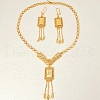 Elegant Vintage Brass Rectangle with Flower Tassels Earrings & Necklaces Sets for Women IQ4138-2
