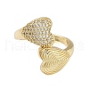 Rack Plating Heart Brass Micro Pave Cubic Zirconia Open Cuff Rings for Women RJEW-B064-08G-2
