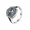 Flat Round with Tree of Life Pattern Brass with Natural Shell Finger Rings FS-WG27692-04-5