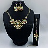 Flower Alloy Rhinestone Pendant Necklace & Stud Dangle Earring & Link Bracelets Sets FS-WG49F82-03-1