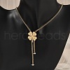 304 Stainless Steel Crystal Rhinestone Clover Lariat Necklaces NJEW-V001-11G-5