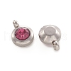 Trendy Original Color 304 Stainless Steel Grade A Rhinestone Flat Round Charm Pendants RB-M030-06B-2