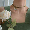 Glass Seed Beaded Lariat Necklaces with Flower VX1861-4