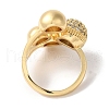 Brass Micro Pave Clear Cubic Zirconia Round Ball Open Cuff Rings for Women RJEW-C098-18G-3
