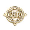 Brass Micro Pave Clear Cubic Zirconia Ring with Letter QTR Connector Charms KK-L229-073G-1