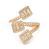 Rack Plating Brass Rectangle Open Cuff Rings with Cubic Zirconia RJEW-D008-07G-2
