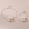 Rose Cloth & Plastic Pearl Pendant Necklaces & Charm Bracelets Sets FS-WG981E4-02-1