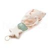3Pcs 3 Styles Dyed Synthetic Turquoise Star & Natural Green Aventurine Chip & Natural Shell Pendants PALLOY-JF03691-5