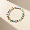Colorful Glass Seed Beaded Charms Stretch Anklet for Women AJEW-AN00531-4