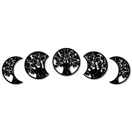 Wood Moon Phase Pendant Decoration HJEW-WH20013-005-1