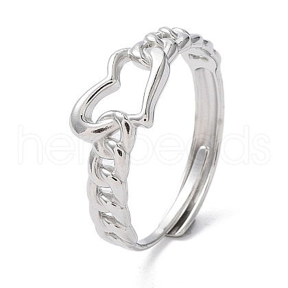 304 Stainless Steel Hollow Heart Adjustable Rings RJEW-D006-19P-1