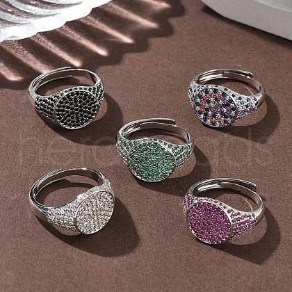 Brass Micro Pave Cubic Zirconia Cuff Rings for Women RJEW-A069-13P-1